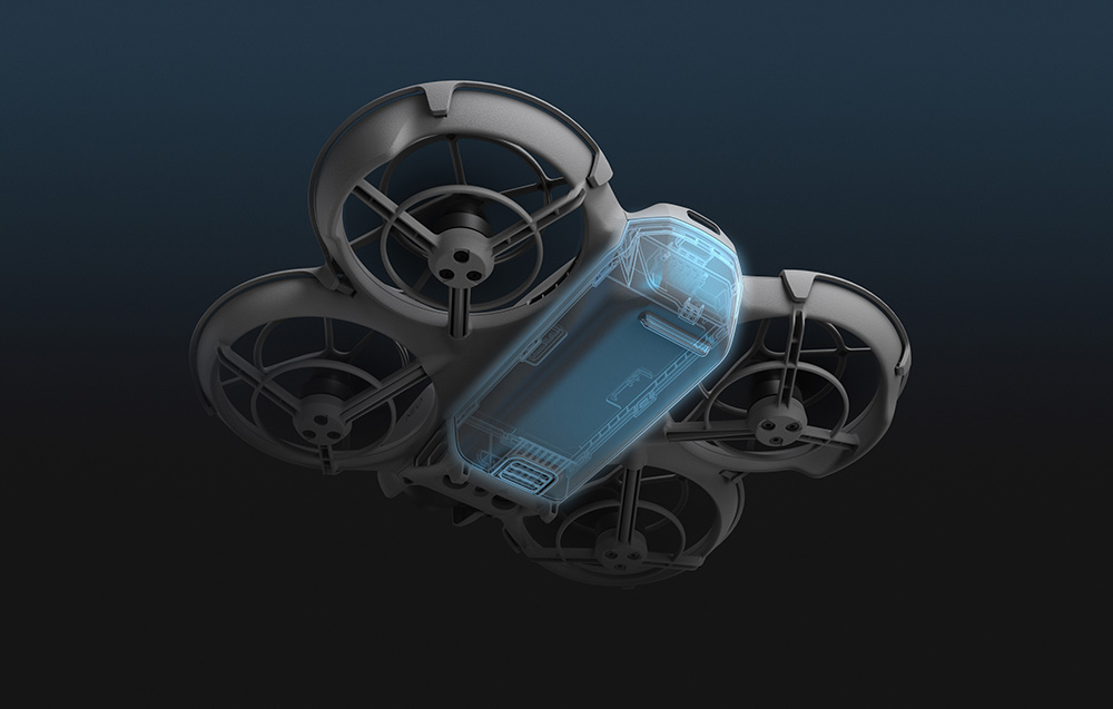 Akumulator DJI Neo 1435 mAh grafika przedstawiająca miejsce podłączenia akumulatora w dronie